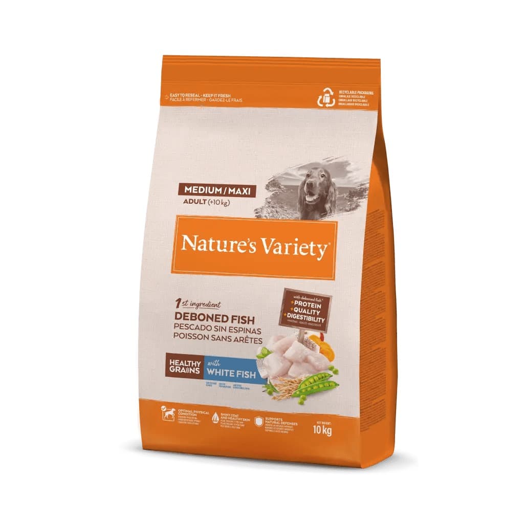Ração Seca Nature's Variety Grain Medium/Maxi Peixe Branco 10Kg