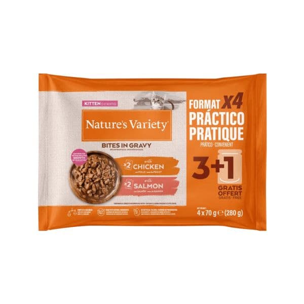 Ração Húmida Nature's Variety Alimento em molho Frango e Salmão Gatinho Multipack 4