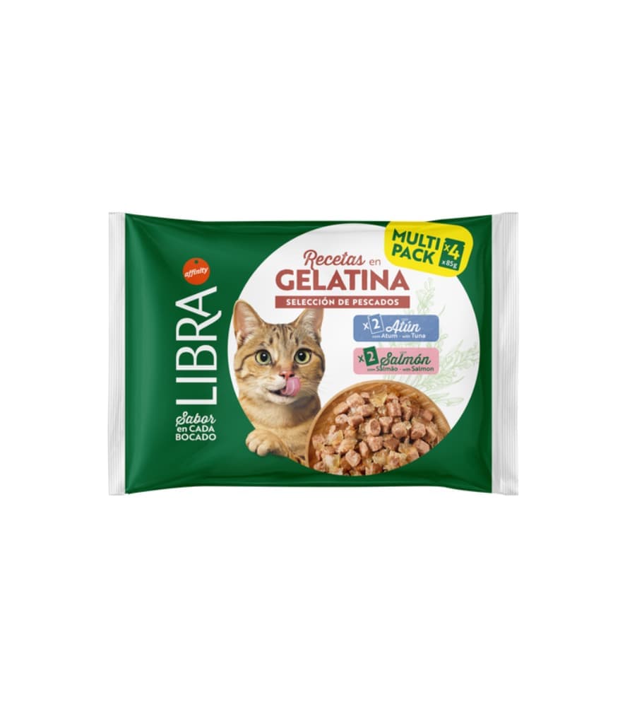 Libra Seleção de Peixes 85gr (pack 4 Saquetas) Salmão e Atum em Gelatina Alimento Húmido para Gato
