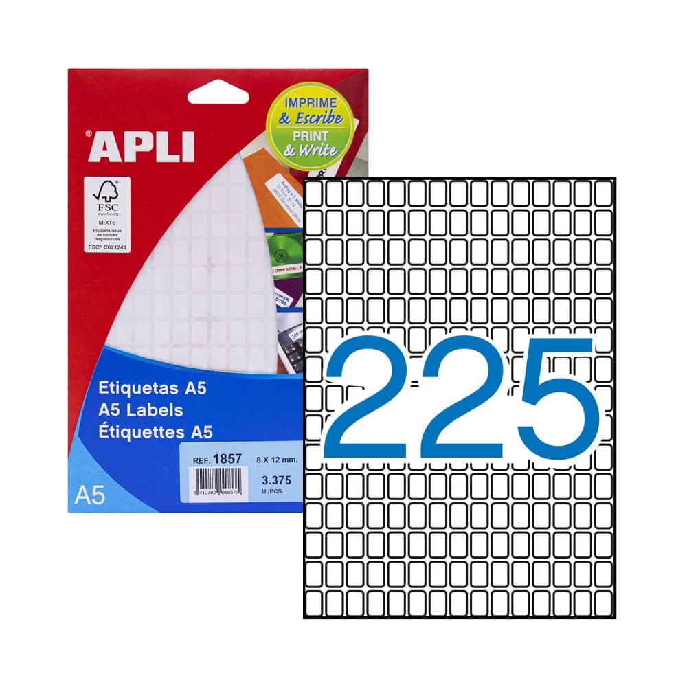Apli Etiquetas 08x12mm 15 Fls A5 3375un Branco APL01857