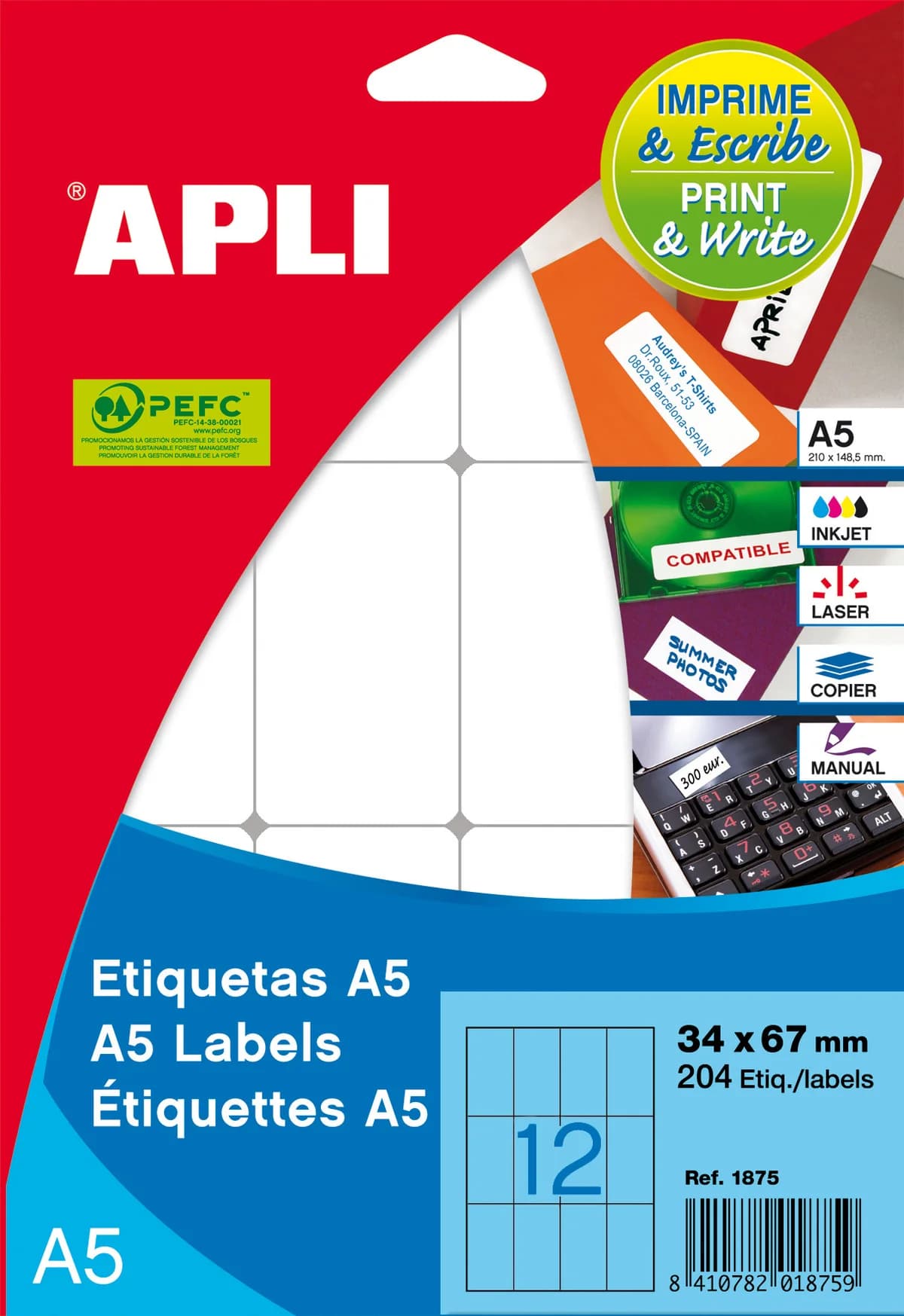 Apli Etiquetas 01867 15 Fls A5 20x50 420 uds.