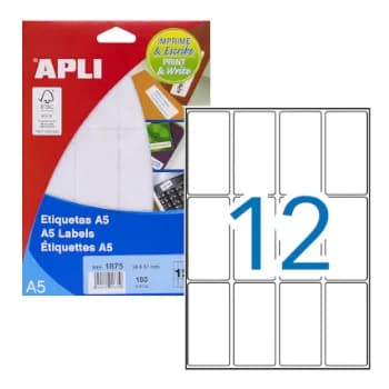 Apli Etiquetas Cantos Redondos A5 34x67 mm - 01875