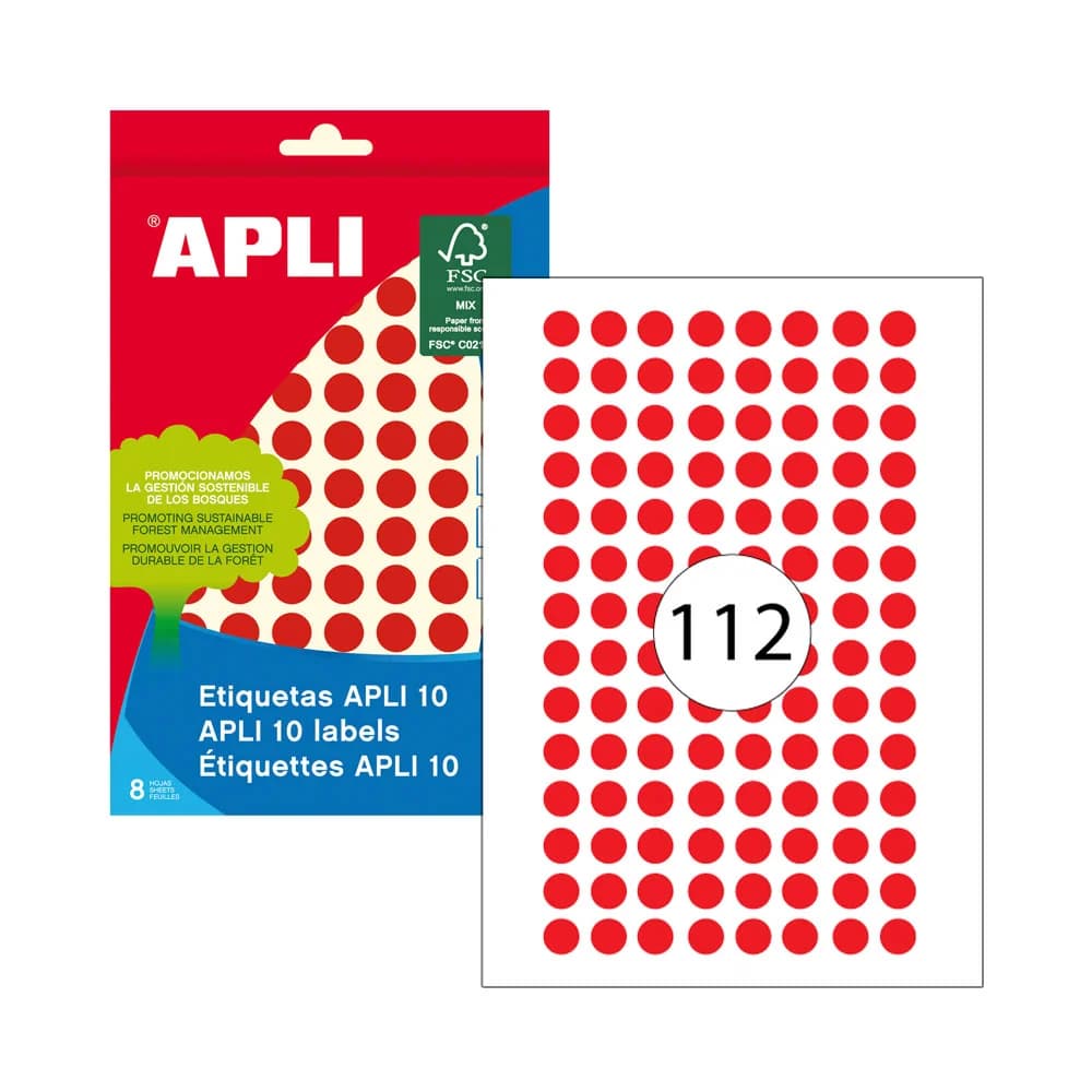 Apli Etiquetas Redondas 10mm Vermelho 1008un - APL02732