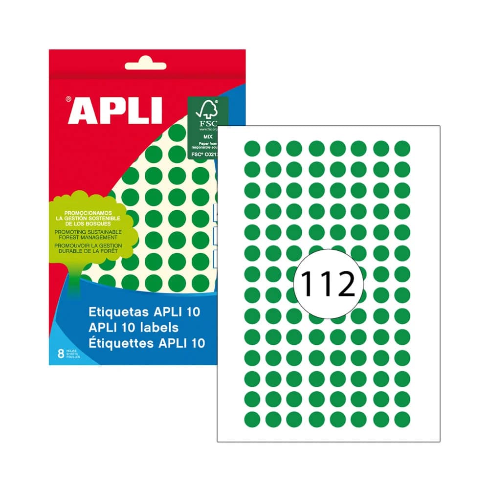 Apli Etiquetas Redondas 10mm Verde 1008un APL02733