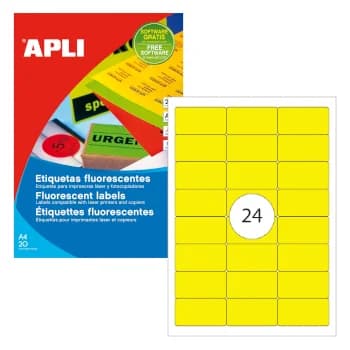 Apli Etiquetas Adesivas 64x33,9mm 20 Fls Neon Amarelo - 02870