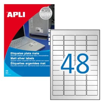 Apli Etiquetas 45,7x21,2mm Prateado 20 Fls A4 960un APL10066