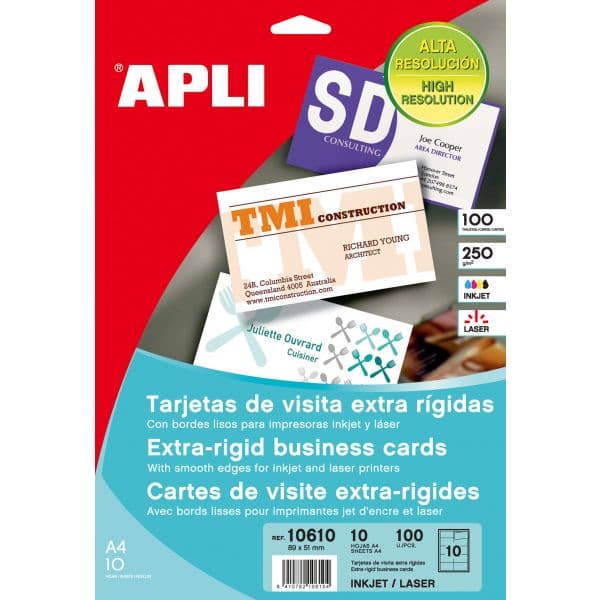 Apli Cartões de Visita Extra Rigidos 89x51mm 200g 100 un.