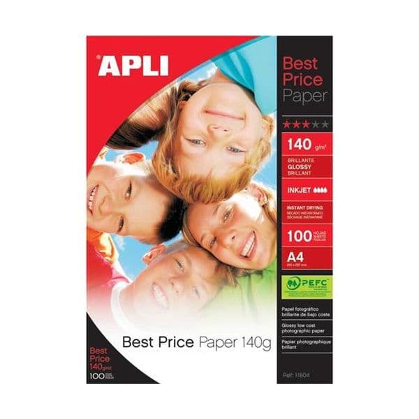 APLI Papel Fotografico Glossy Din A4 Embalagem de 100 Folhas 140 Gr