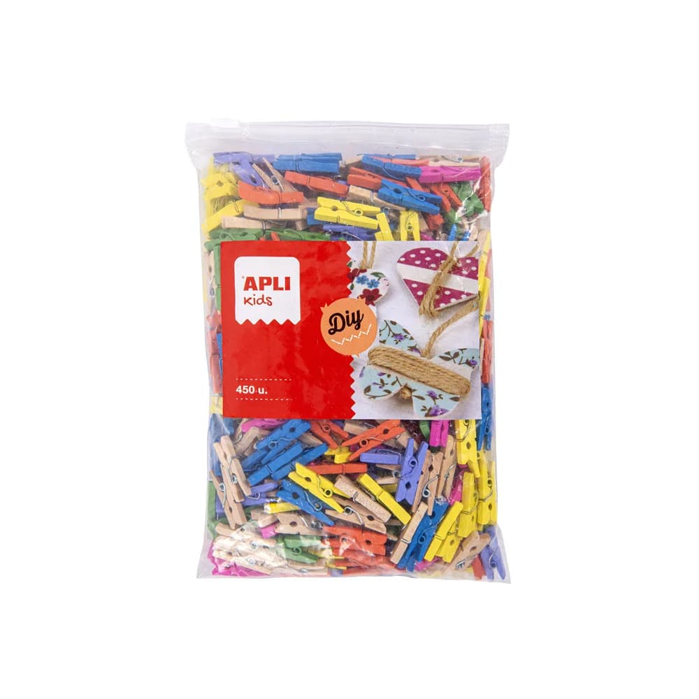 Apli Mini Molas para Papeis Madeira 25x3mm Sortido 450un