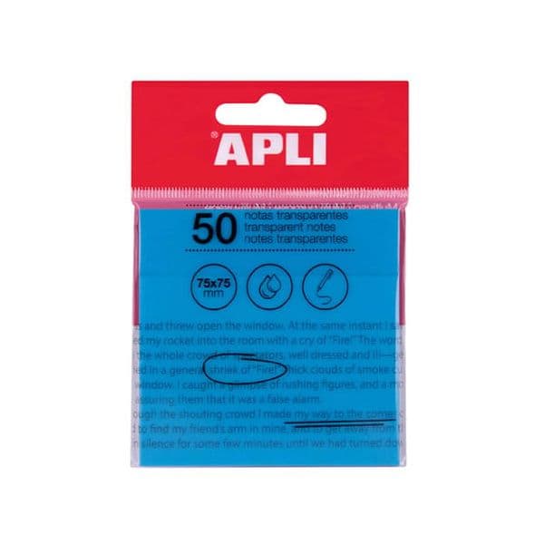 Apli Bloco de Notas Adesivas Transparentes Azuis 75x75mm, 50 Folhas