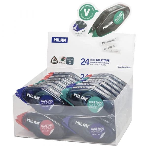 Milan Caixa Expositor 24 Fitas Adesivas Compactas 8.4mm x 5m Cores Sortidas