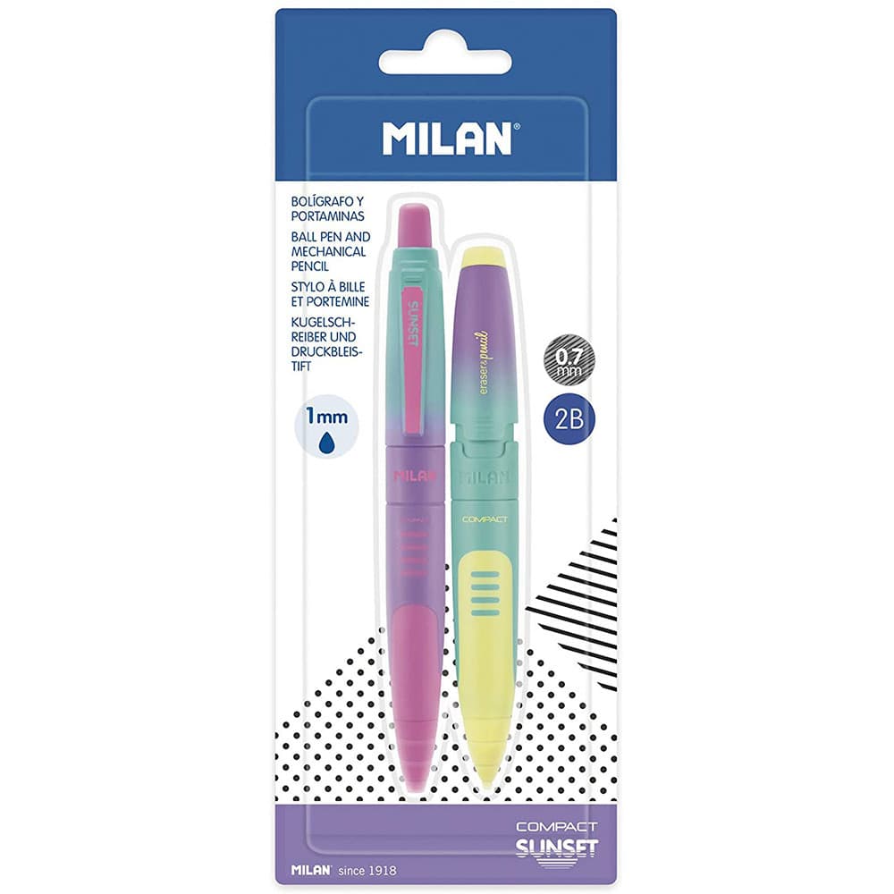 Blíster com 1 caneta + 1 lapiseira compact sunset milan
