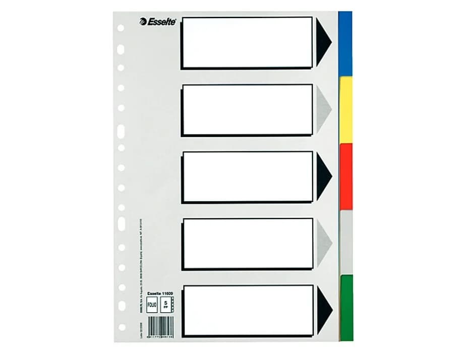 Esselte 5 un. Separadores Din A4 Plástico Coloridos - 11709