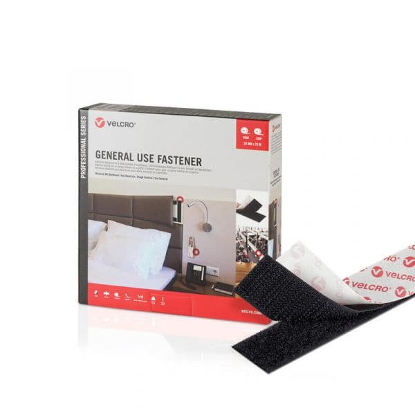 VELCRO® Fita Adesiva Gancho e Laço Dupla Face Preta 20mm x 25m