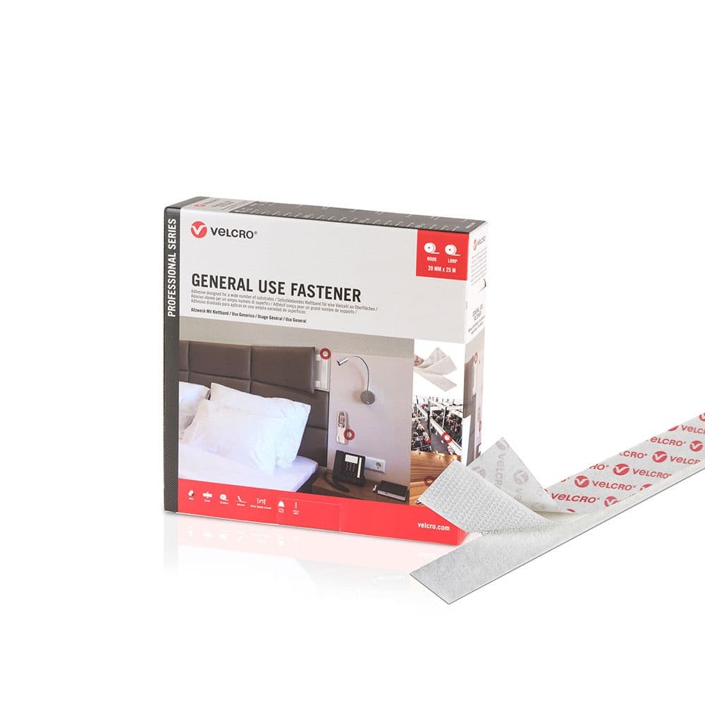 Velcro Fita Adesiva de Dupla Face Gancho e Laço Branca 20mm x 25m