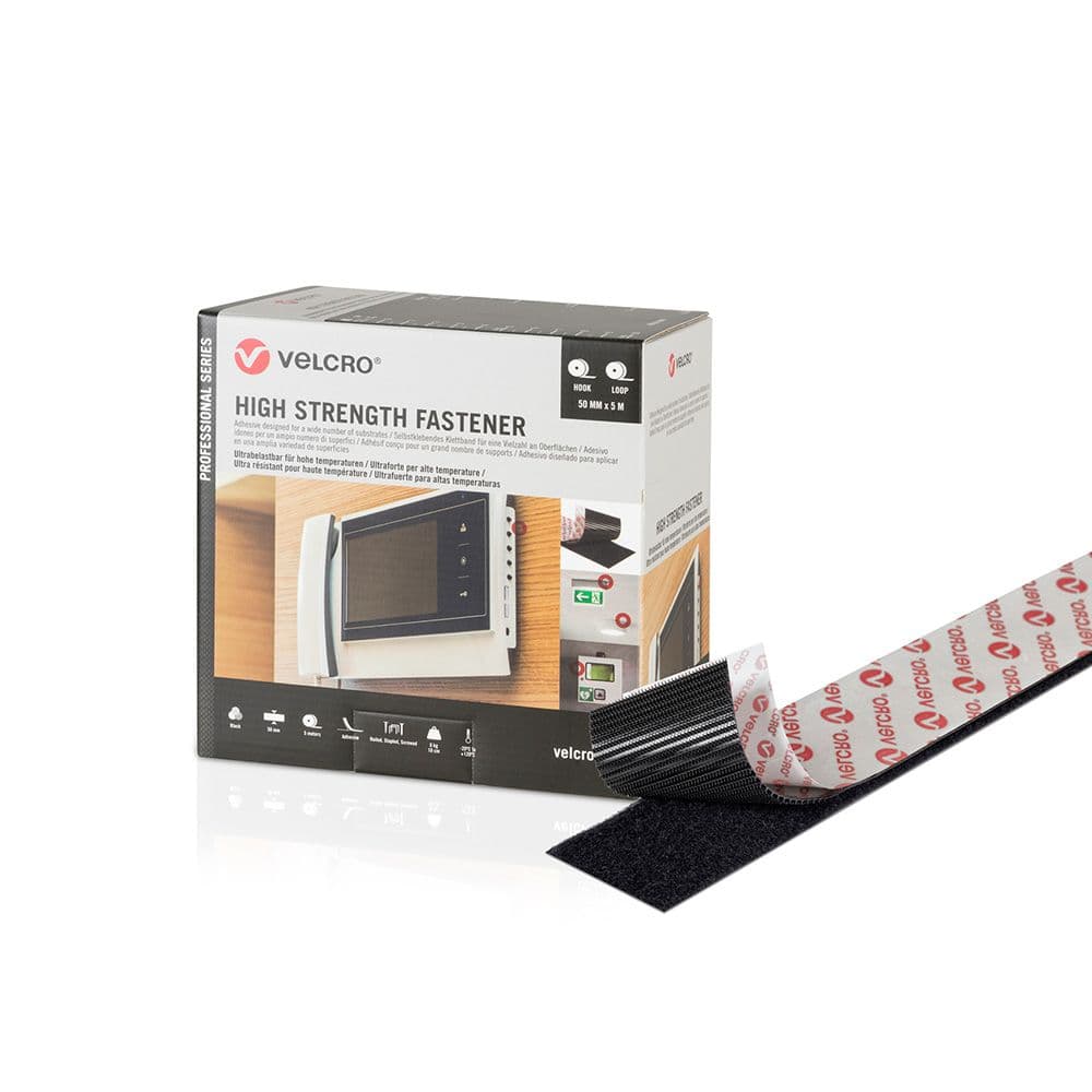 Velcro Fita Adesiva Ultra-Forte Gancho Dupla Face Preta 50mm x 5m