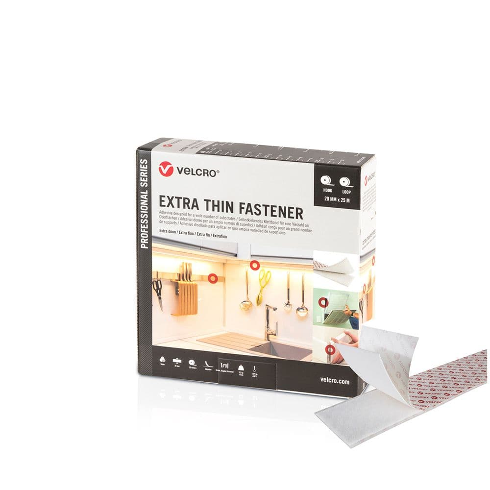 VELCRO® Fita Adesiva Extra Fina Magnética Branca 20 mm x 25 m