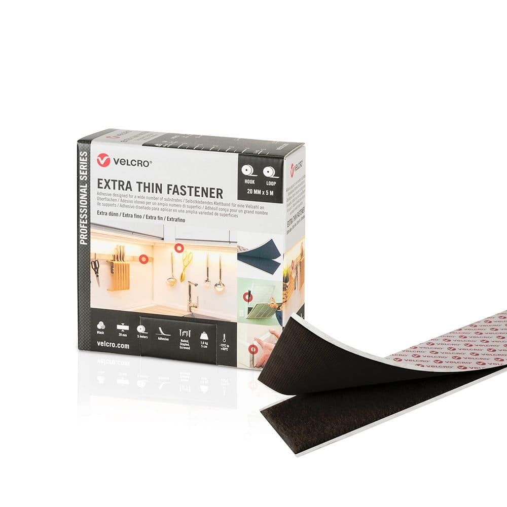 Velcro Fita Adesiva Extrafina Dupla Face 20 mm x 5 m Preta