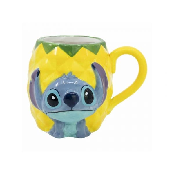 Stor Caneca Cerâmica 3D Stitch Abacaxi Disney Amarelo 420ml