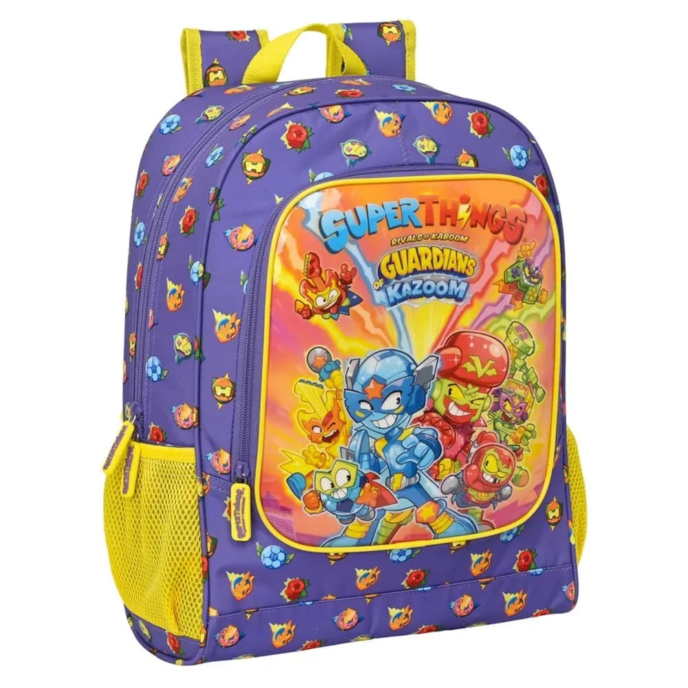 Mochila Escolar SuperThings Guardians of Kazoom Roxo Amarelo (32 x 42 x 14 cm)