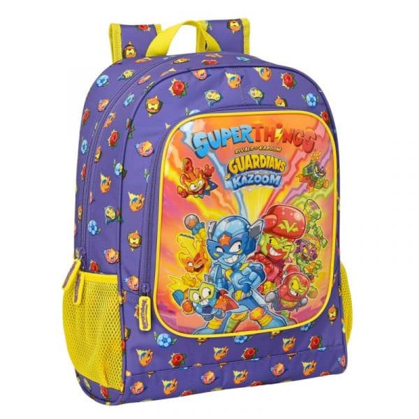 Mochila Escolar SuperThings Guardians of Kazoom Roxo Amarelo (32 x 42 x 14 cm)