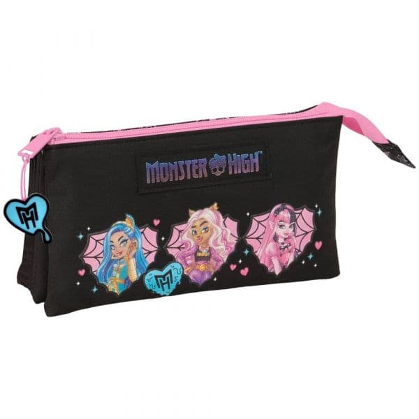 Safta Monster High 3 Compartimentos Preto