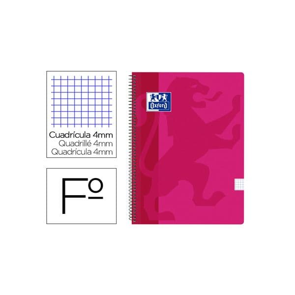 Oxford Caderno Espiral School Classic Capa Polipropileno 80 Fls Quadriculadas 4 mm Margem Fúcsia 5 Un.