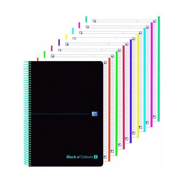 Oxford Caderno Espiral Ebook 8 Capa de Plástico Din a4+ 160 F Quadricula 5 mm Black'n Colors Turquesa 5 Unidades
