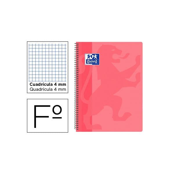 Oxford Caderno Espiral School Classic Capa Polipropileno Folio 80 Folhas Quadricula 4 mm com Margem Rosa Chiclet 5 Unidades