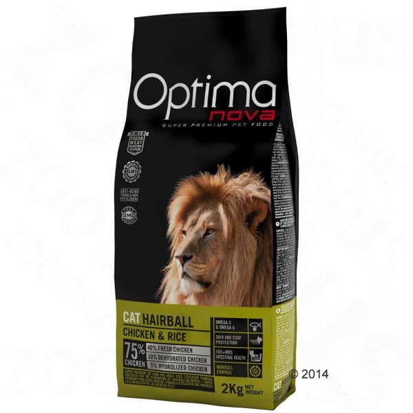 Optima Nova Adult Hairball Chicken & Rice Cat 8Kg