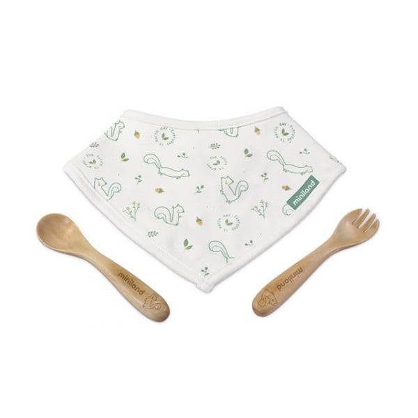 Miniland - Conjunto De Talheres E Lenço Natur Picneat Chip Eco Branco