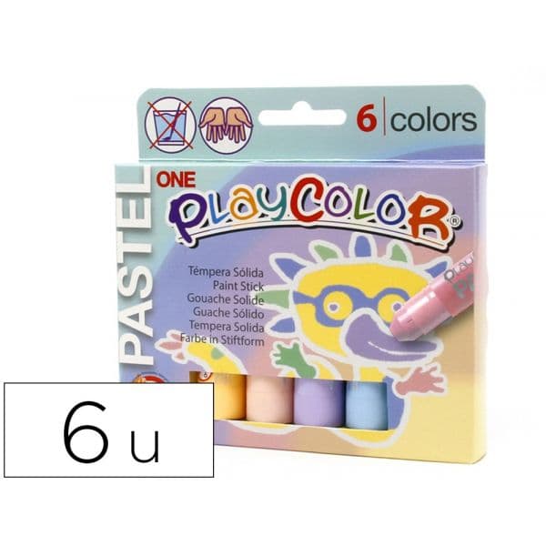 Instant Guache Solido em Barra Playcolor Pastel One Caixa de 6 Unidades Cores Sortidos