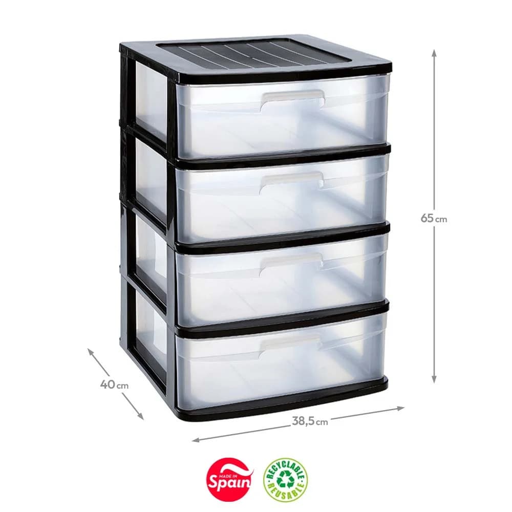 Plastic Forte Bloco Sena 4 Gavetas Preto