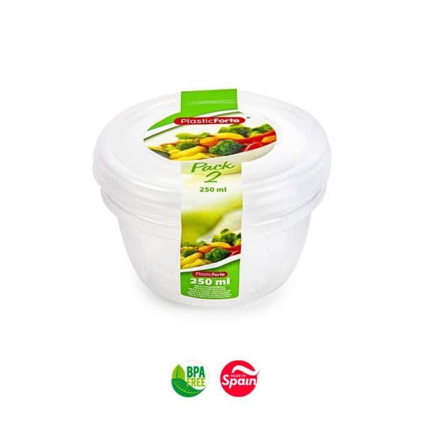 PlasticForte Caixa Hermética Redonda Plástico 250ml Pack 2 Unidades