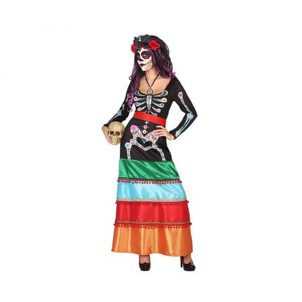 Atosa Fantasia De Esqueleto Mexicano Vestido Longo XS-S Multicolor