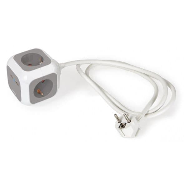 Fonestar Cubo de 4 tomadas e 2 fichas USB 2.1A e cabo de 1.4m - CUBIK-42UG