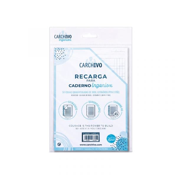 Carchivo Recarga Caderno Inteligente A5 Quadriculado 50 Fls