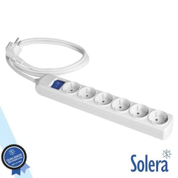 Tomada El?trica C/ 6 Sa?das Interruptor 3M Branco SOLERA