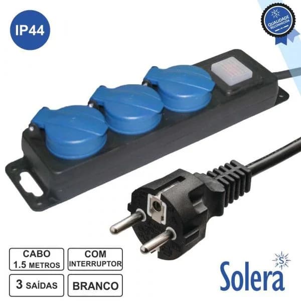 Tomada Elétrica C/ 3 Saídas Interruptor e Tampas 1.5M Solera