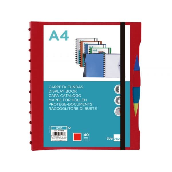 Capa Catálogo A4 40 Bolsas Vermelha Polipropileno