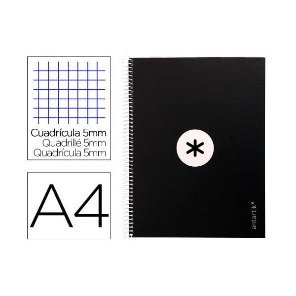 Antartik Caderno Quadriculado A4 Espiral 80 Folhas Preto