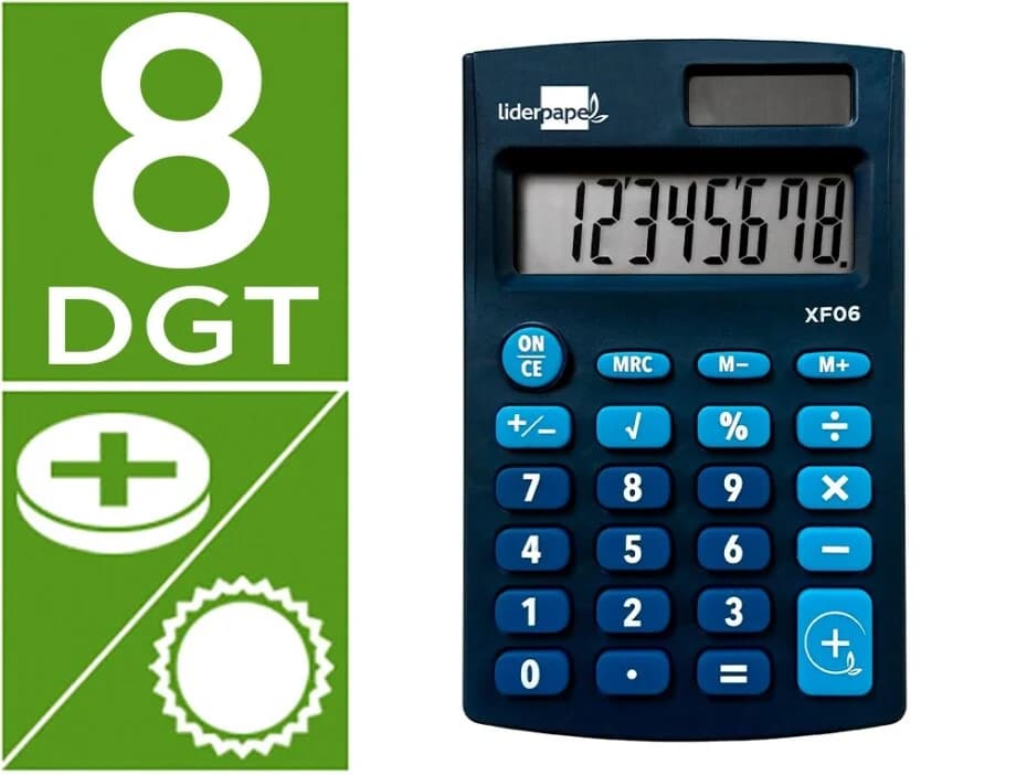Calculadora Liderpapel de Bolso xf06 8 Dígitos Solar e Pilhas Azul