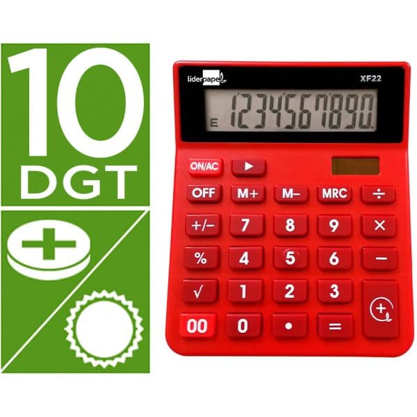 Calculadora LiderPapel de Secretária Xf22 10 Dígitos Solar e Pilhas Vermelho