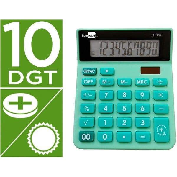 Calculadora LiderPapel de Secretária Xf24 10 Dígitos Solar e Pilhas Verde