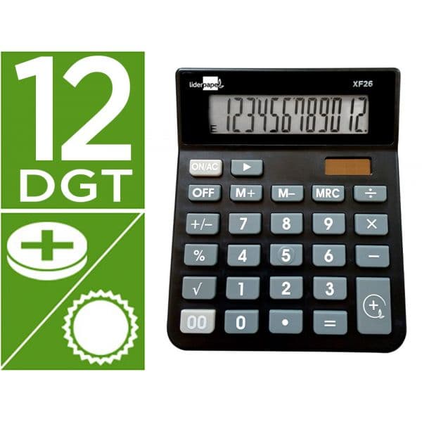 Calculadora LiderPapel de Secretária Xf26 12 Dígitos Solar e Pilhas Preto