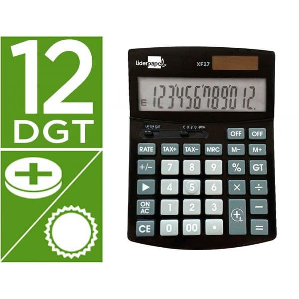 Calculadora Liderpapel Calculadora de Secretaria xf27 12 Dígitos Taxas Solar e Pilhas Cor Preto 155x115x25 mm