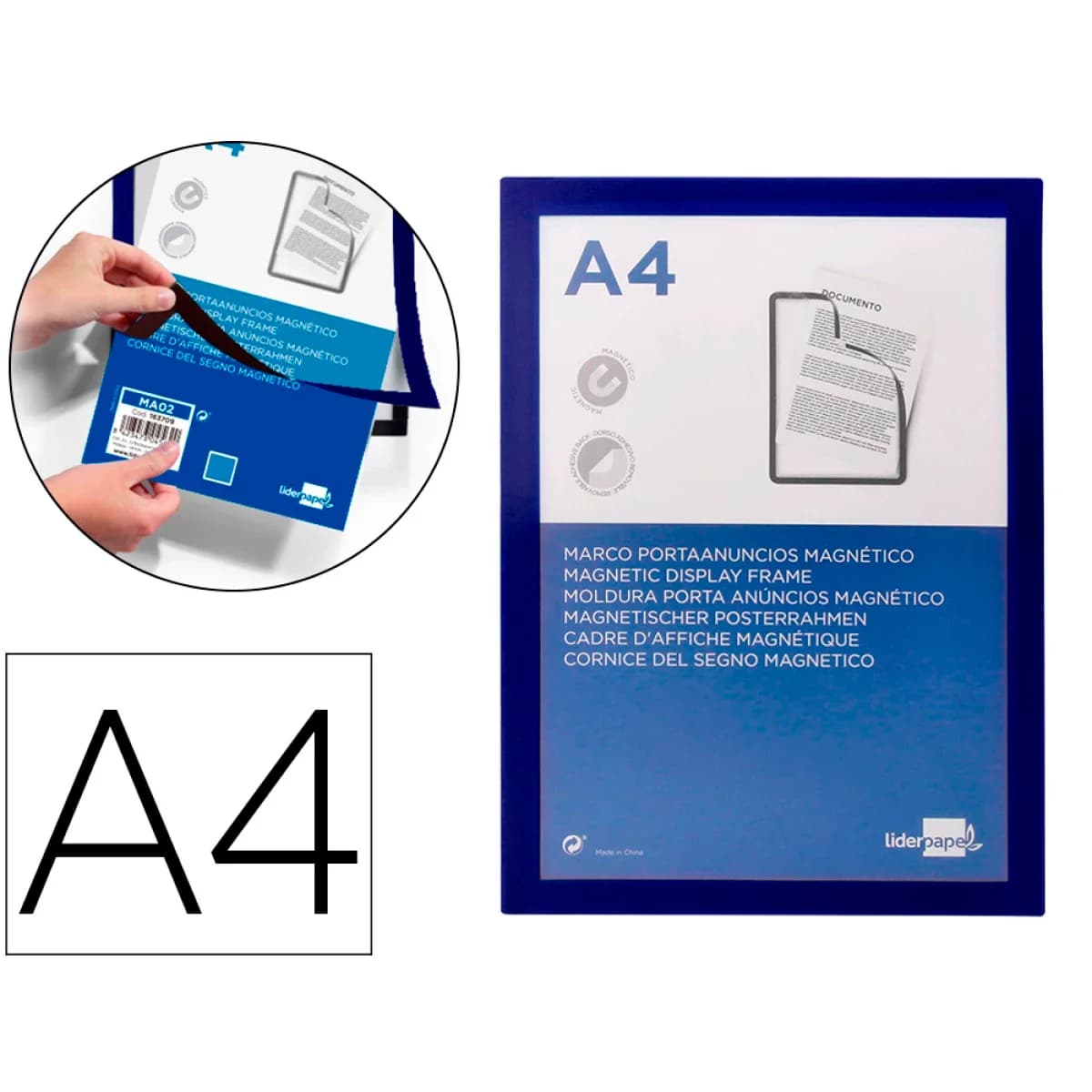Moldura porta anuncios liderpapel magnetica din a4 suporte adesivo removivel cor azul