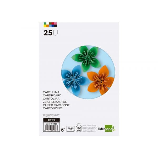 LiderPapel Cartolina 50x65CM 180g Cores Sortidas 25 Un.