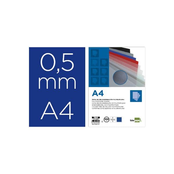 Liderpapel Capa Encadernação Polipropileno A4 0.5mm Azul Opaco Embalagem de 100 un.