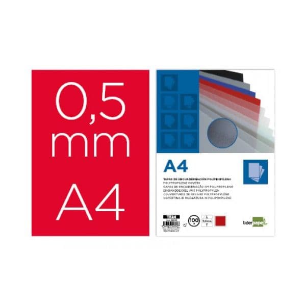 LiderPapel Capa Encadernação PP DIN A4 0.5mm Opaco Vermelho 100 Unidades
